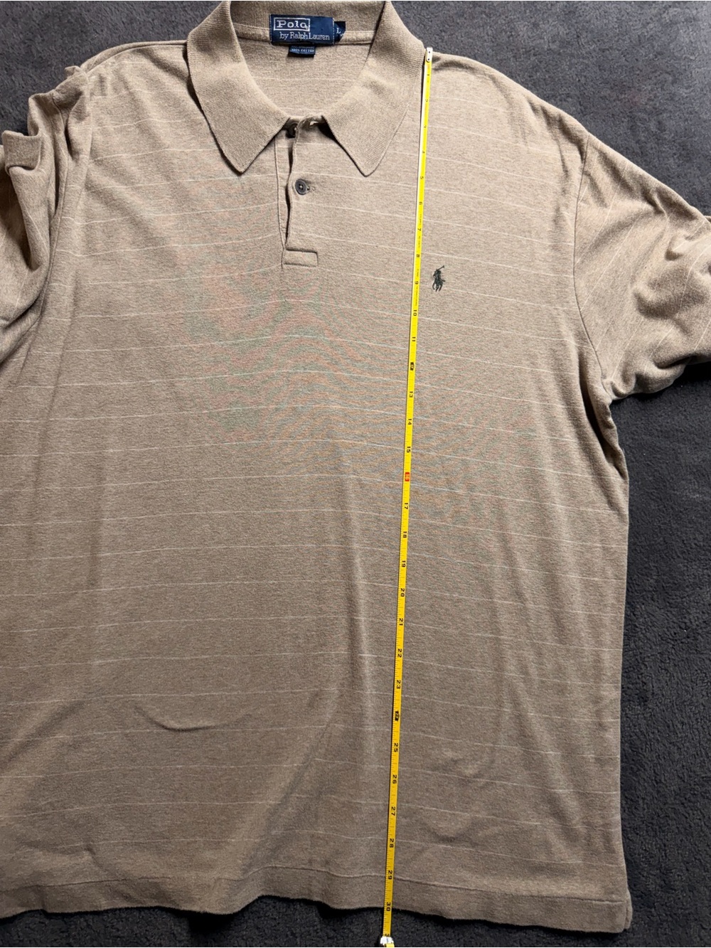 Vintage Polo Ralph Lauren Pinstripe Knit Polo Shirt Size [Large] Tan Brown - Picture 5 of 6